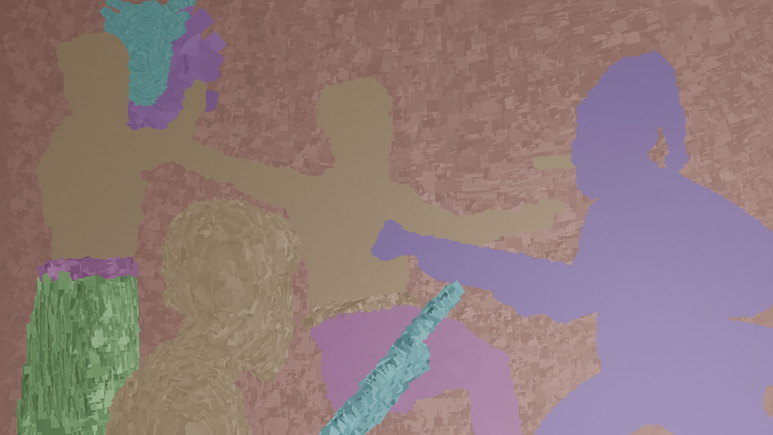 Painterly CG render of Santa approaching hunters with a musket. On the wall, a reindeer head is being placed