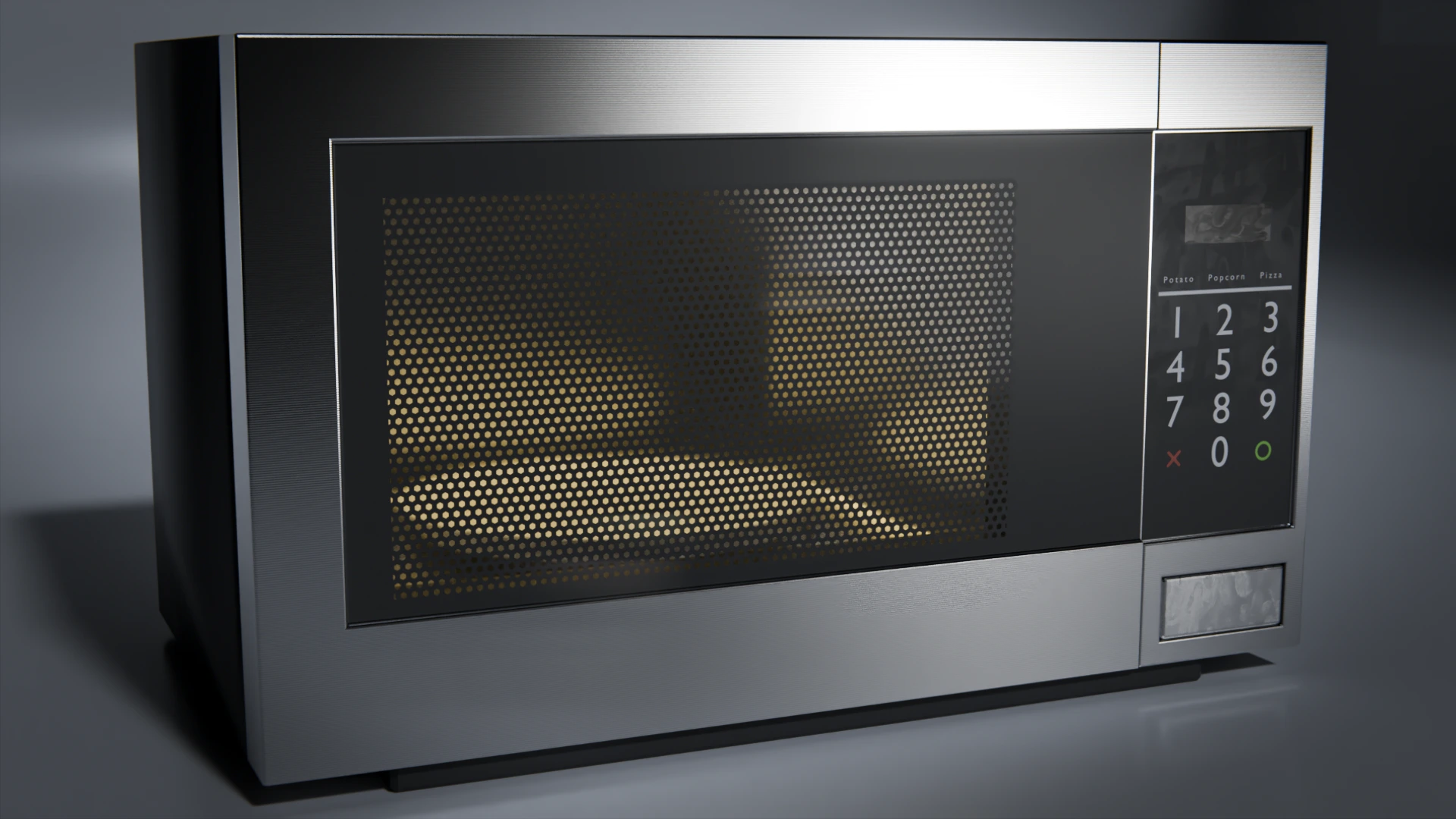 Realistic CG render of a microwave, with fingerprints on the buttons
