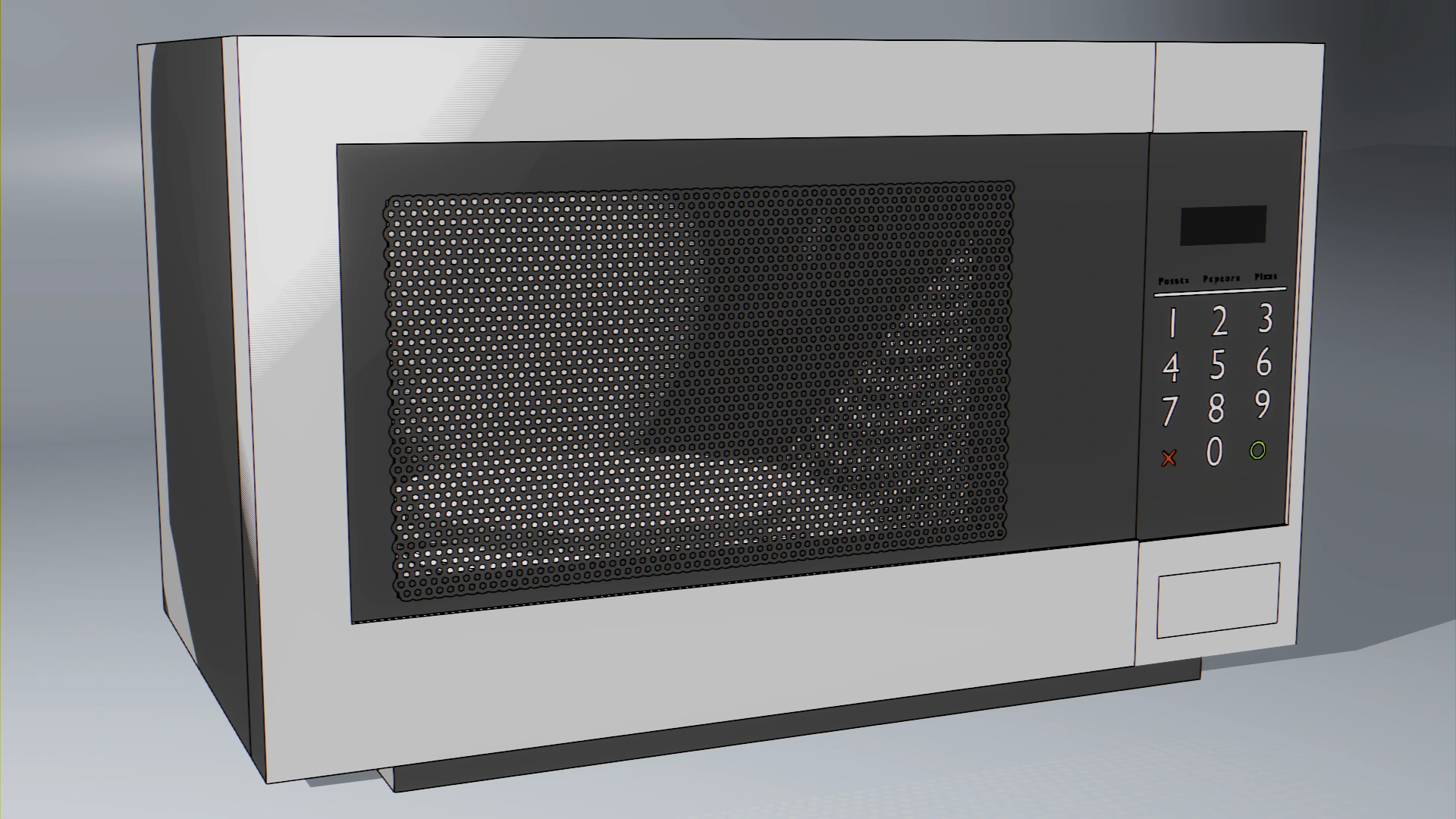 Cel-shaded CG render of a microwave