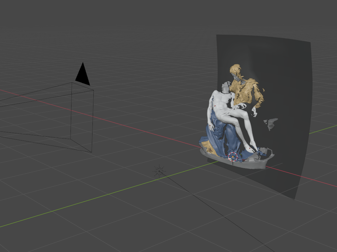 Blender screenshot of the front half of Michelangelo's Pieta, with Mary holding the body of Jesus