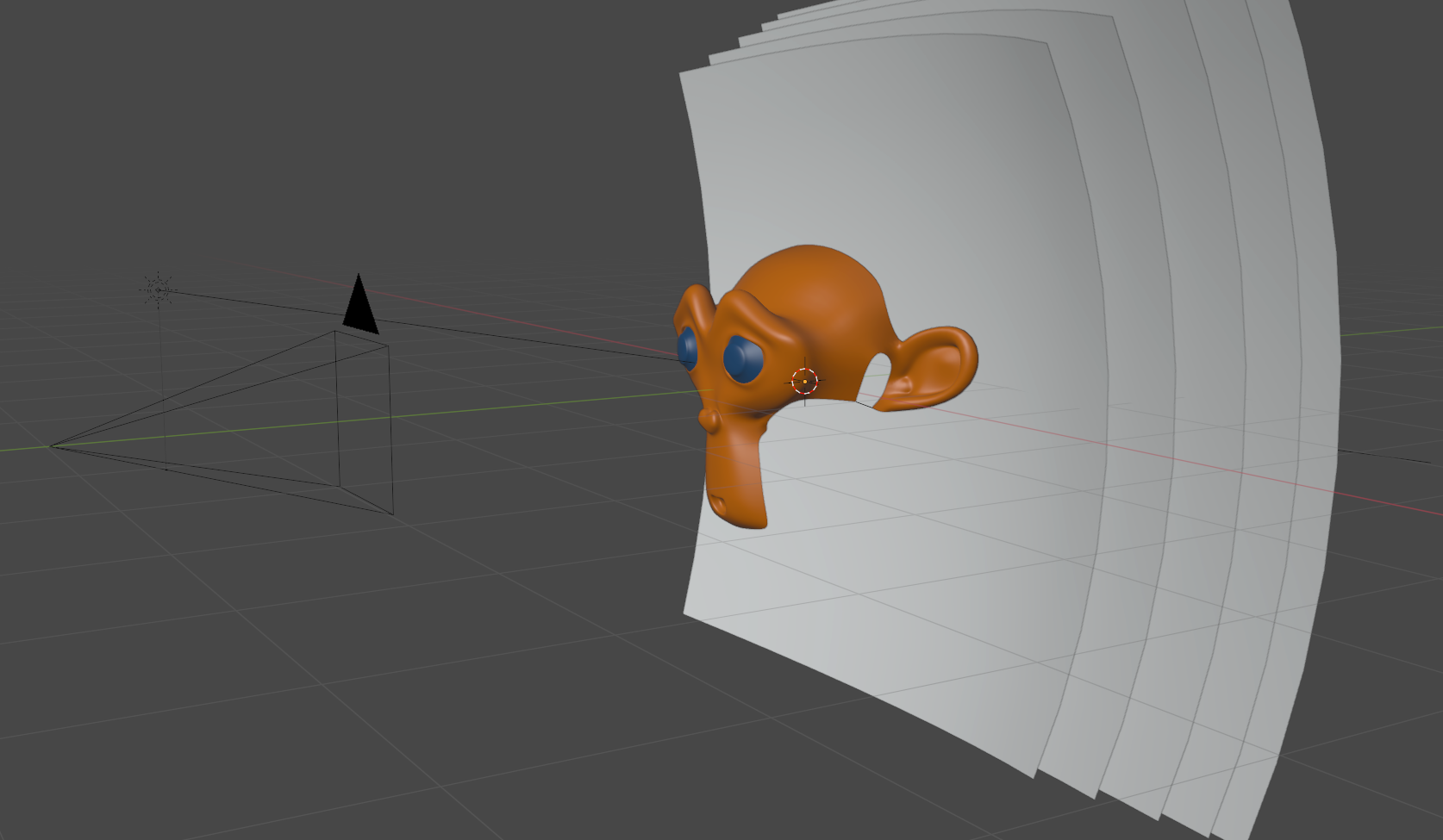 Blender screenshot of orange culled Suzanne monkey head